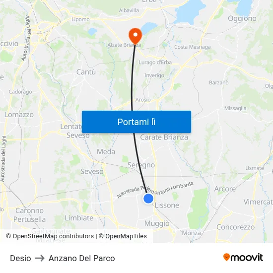 Desio to Anzano Del Parco map