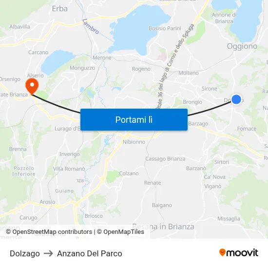 Dolzago to Anzano Del Parco map