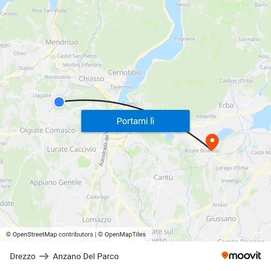 Drezzo to Anzano Del Parco map