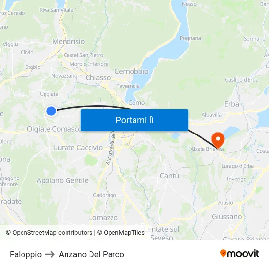 Faloppio to Anzano Del Parco map