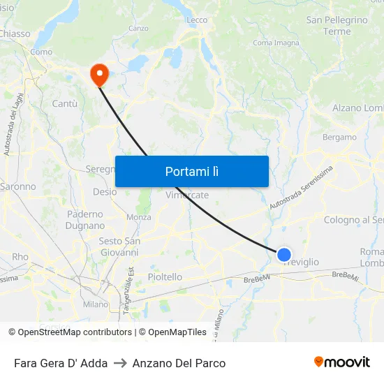 Fara Gera D' Adda to Anzano Del Parco map