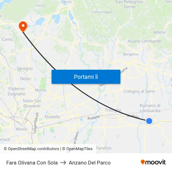 Fara Olivana Con Sola to Anzano Del Parco map