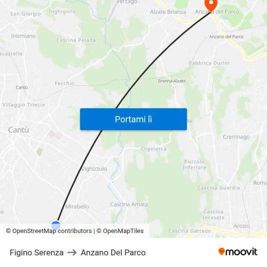 Figino Serenza to Anzano Del Parco map