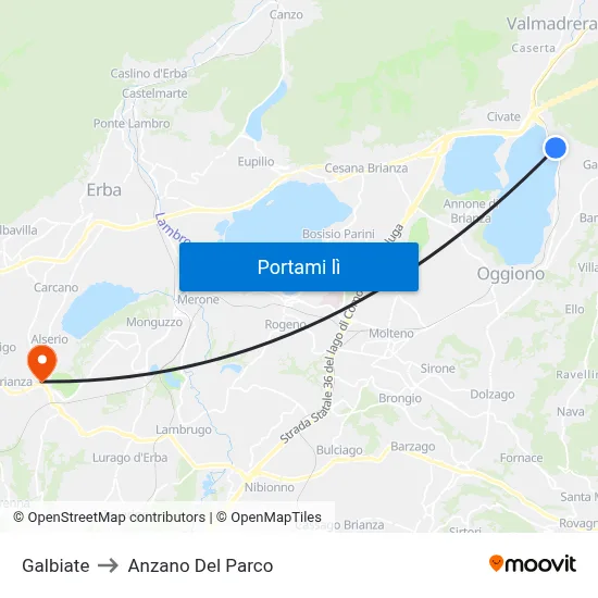 Galbiate to Anzano Del Parco map