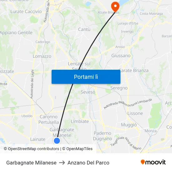 Garbagnate Milanese to Anzano Del Parco map