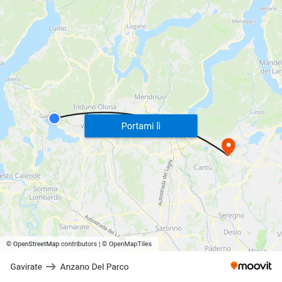Gavirate to Anzano Del Parco map