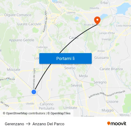 Gerenzano to Anzano Del Parco map