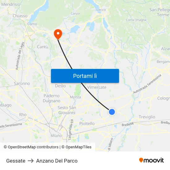 Gessate to Anzano Del Parco map