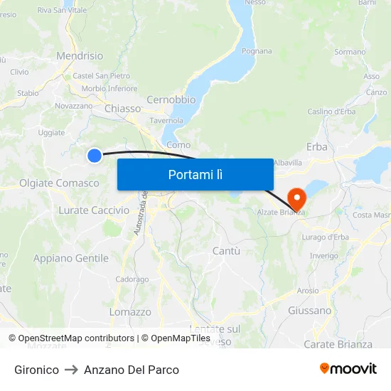 Gironico to Anzano Del Parco map