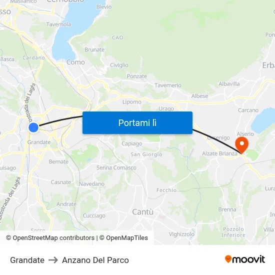 Grandate to Anzano Del Parco map