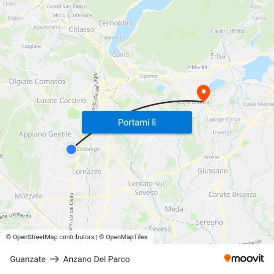 Guanzate to Anzano Del Parco map