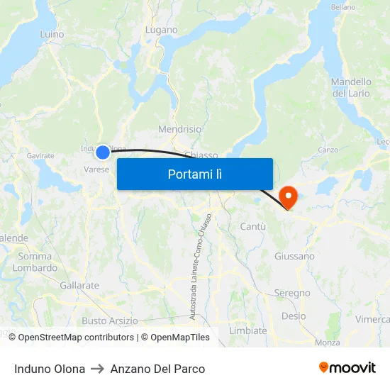 Induno Olona to Anzano Del Parco map