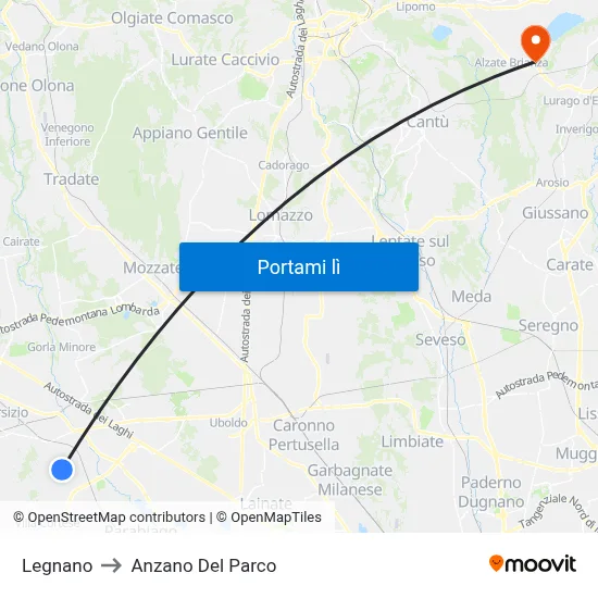 Legnano to Anzano Del Parco map