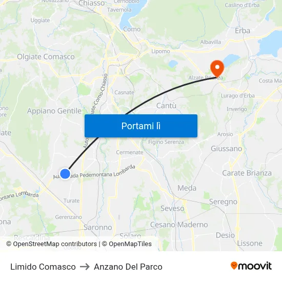 Limido Comasco to Anzano Del Parco map