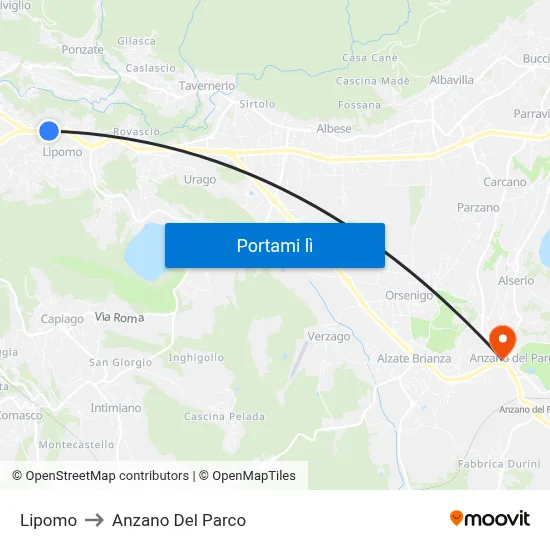 Lipomo to Anzano Del Parco map
