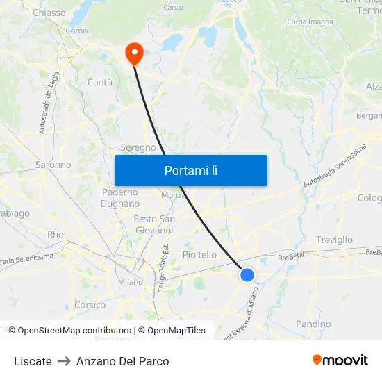Liscate to Anzano Del Parco map