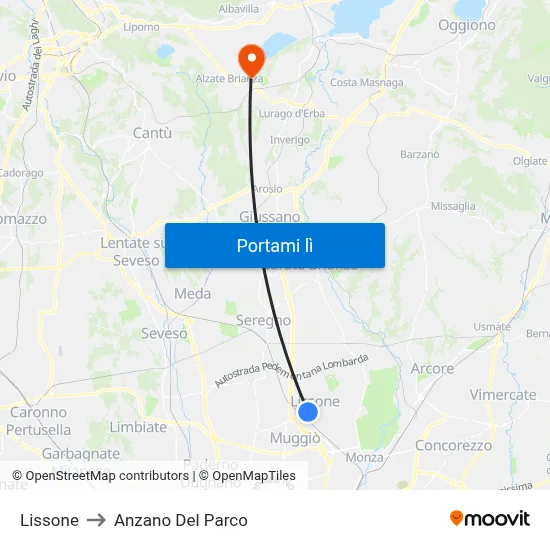 Lissone to Anzano Del Parco map