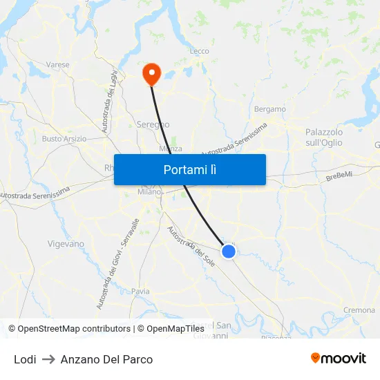 Lodi to Anzano Del Parco map