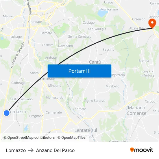 Lomazzo to Anzano Del Parco map
