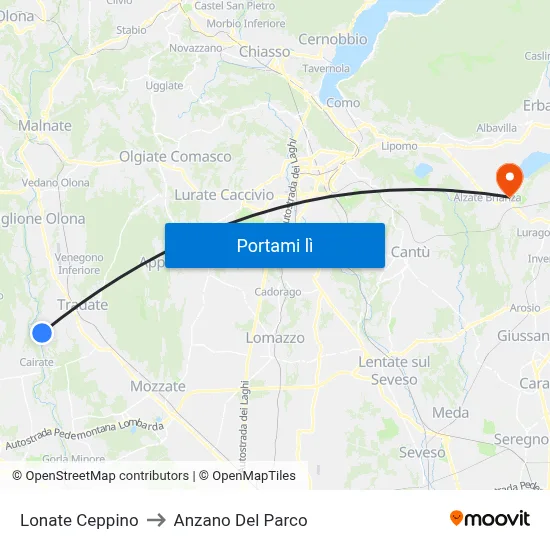 Lonate Ceppino to Anzano Del Parco map