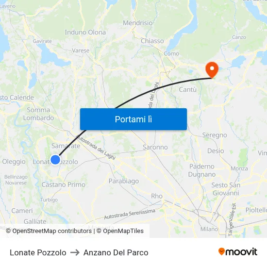 Lonate Pozzolo to Anzano Del Parco map