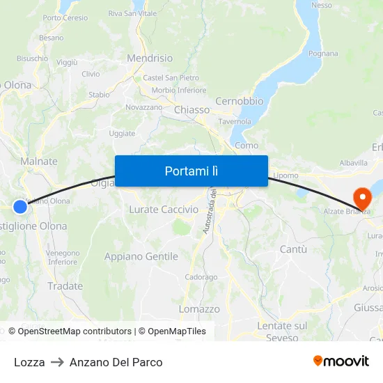 Lozza to Anzano Del Parco map