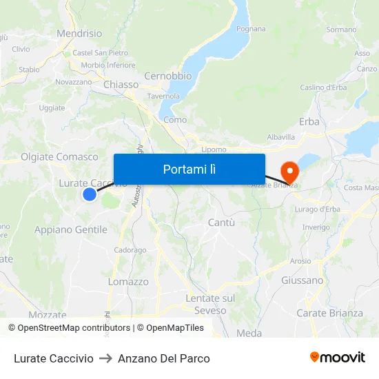 Lurate Caccivio to Anzano Del Parco map