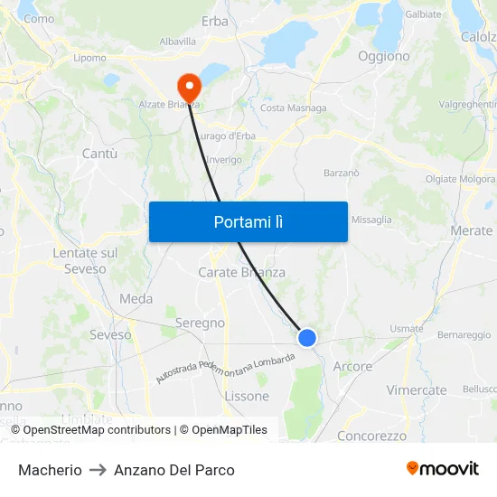 Macherio to Anzano Del Parco map