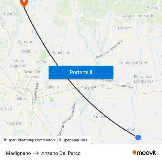 Madignano to Anzano Del Parco map