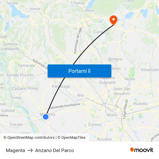 Magenta to Anzano Del Parco map