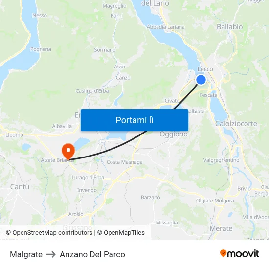 Malgrate to Anzano Del Parco map