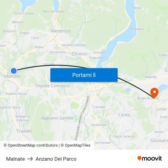Malnate to Anzano Del Parco map