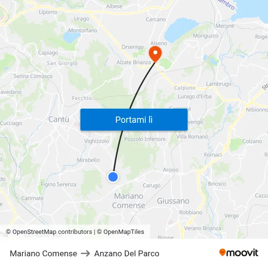 Mariano Comense to Anzano Del Parco map