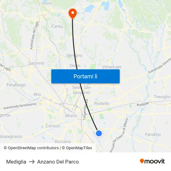 Mediglia to Anzano Del Parco map