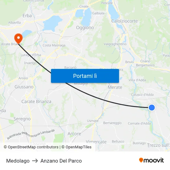 Medolago to Anzano Del Parco map