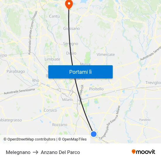 Melegnano to Anzano Del Parco map