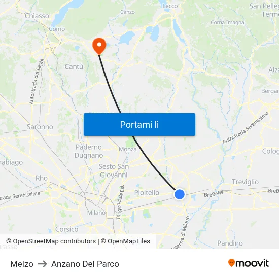 Melzo to Anzano Del Parco map