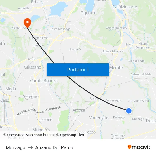Mezzago to Anzano Del Parco map