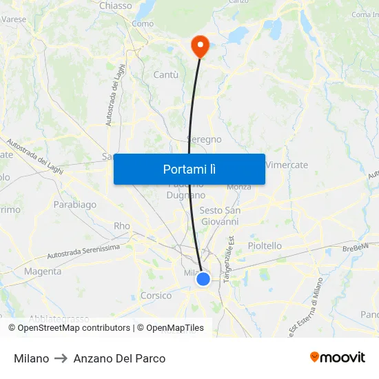 Milano to Anzano Del Parco map