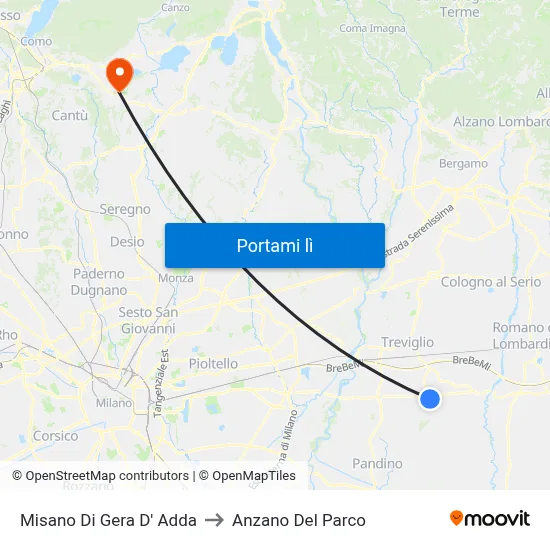 Misano Di Gera D' Adda to Anzano Del Parco map