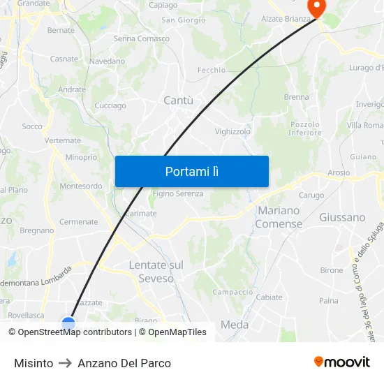 Misinto to Anzano Del Parco map