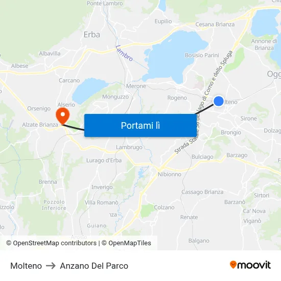 Molteno to Anzano Del Parco map