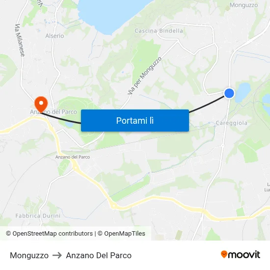 Monguzzo to Anzano Del Parco map