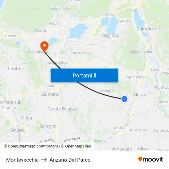 Montevecchia to Anzano Del Parco map