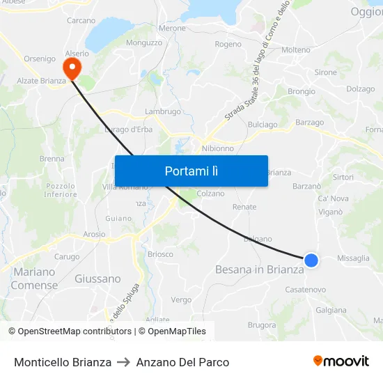 Monticello Brianza to Anzano Del Parco map
