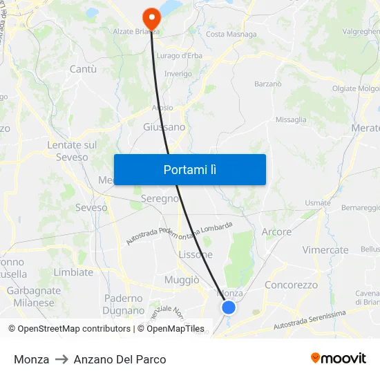 Monza to Anzano Del Parco map