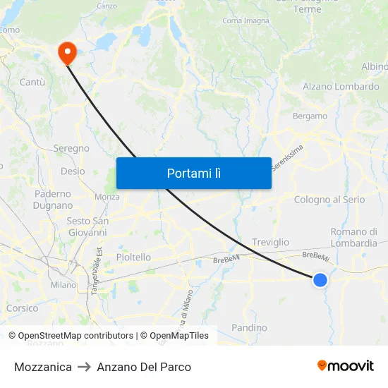 Mozzanica to Anzano Del Parco map