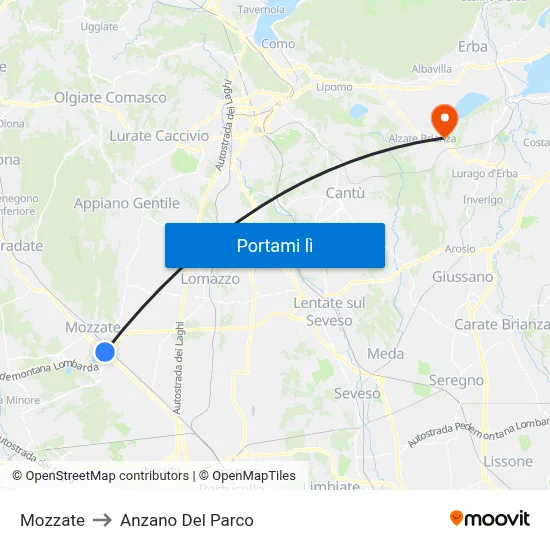 Mozzate to Anzano Del Parco map