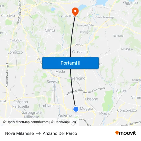 Nova Milanese to Anzano Del Parco map