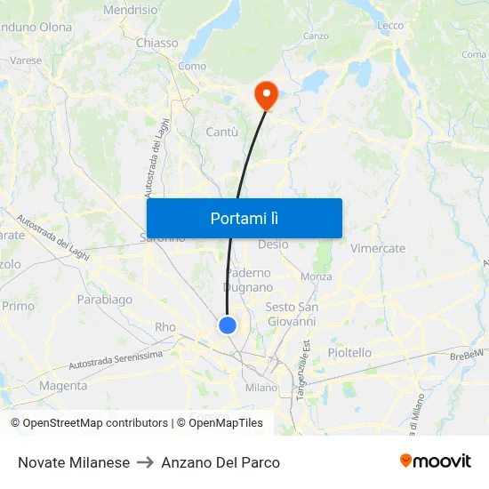 Novate Milanese to Anzano Del Parco map